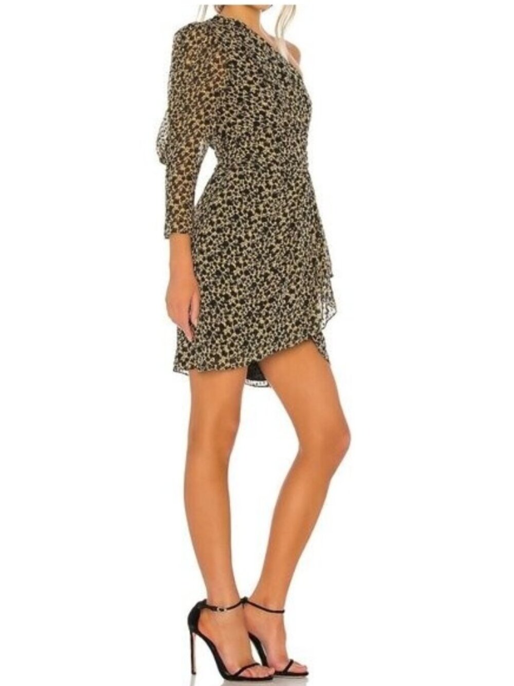 IRO Revolve Morello One Shoulder Floral Silk Blend Mini Dress Yellow FR 34/ US 2